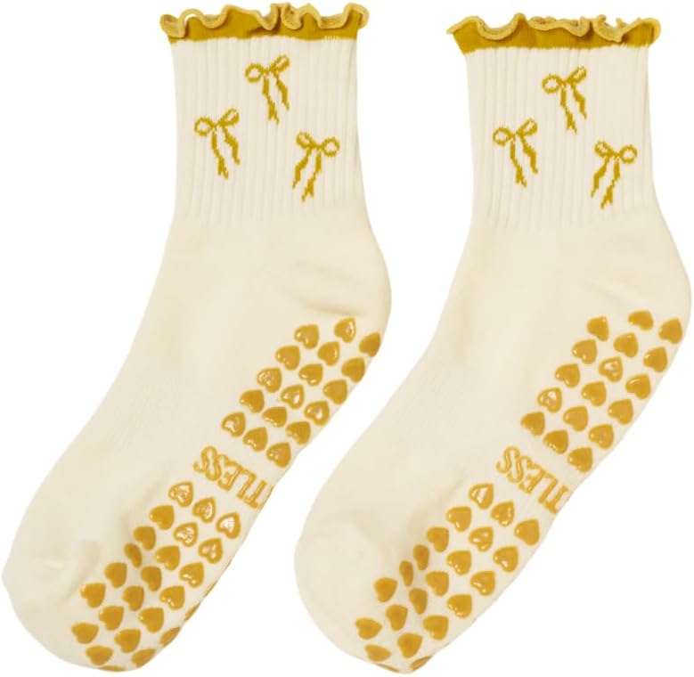 Shapes Studio Crew Half Calf Grip Socks, Cutest Fruits Pilates Socks, Ruffle socks, Non-Slip, Barre Yoga Fitness - Image 1